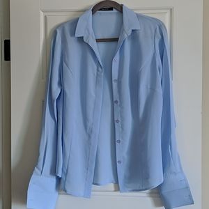 Pale blue silk+ viscose long sleeve blouse